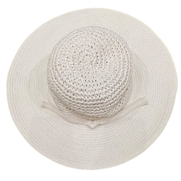 𝅺Woven Ivory Wide Brimmed Floppy Travel Vacation Pool Beach Summer Hat - Picture 3 of 10
